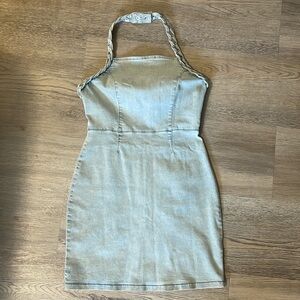 Stretch denim halter neck dress